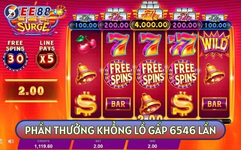 777 Surge giúp người chơi có cơ hội nhận thưởng khổng lồ lên đến 6546 lần